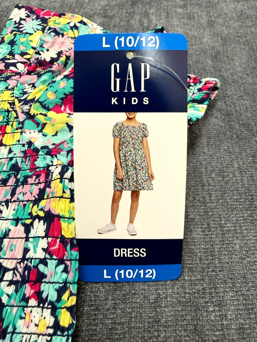NWT Gap Knee Length Smocked Dress Girls L(10/12) Multicolor Floral Short-Sleeve