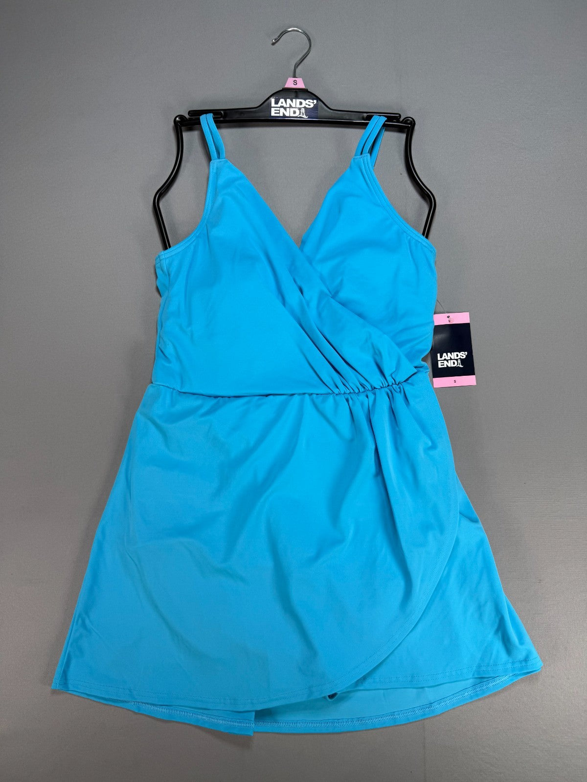 Lands' End Tulip Wrap One-Piece Swim Dress Women's Small Blue Sleeveless Preppy