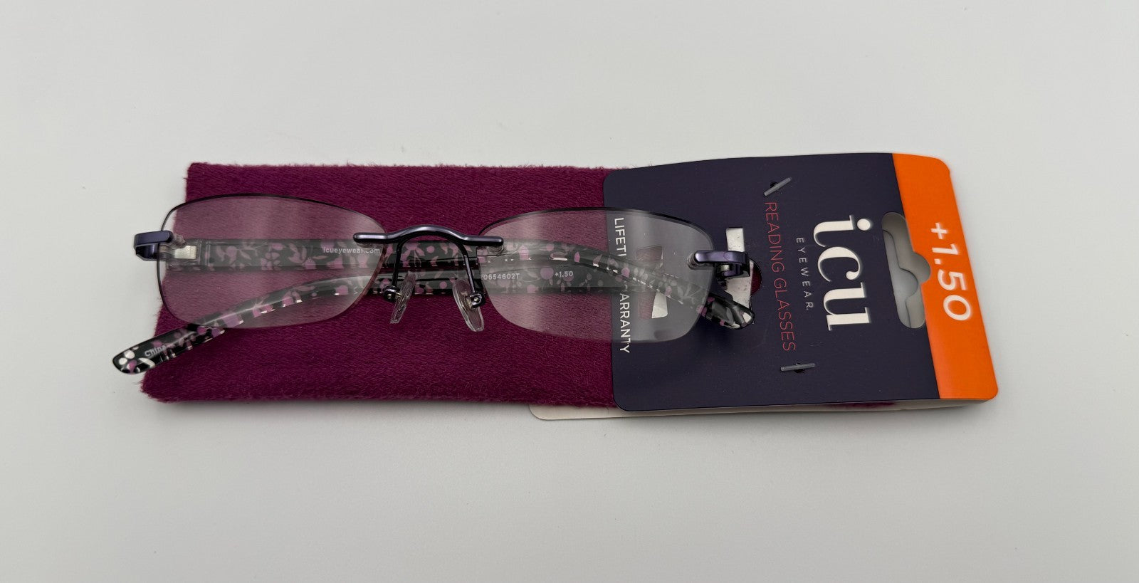 ICU Eyewear Women Reading Glasses +1.50 Magnification Black Purple Floral Frame