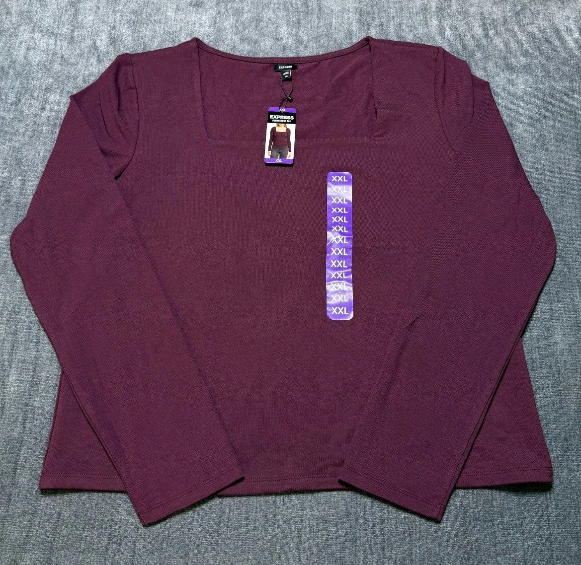 Express Square Neck Top Women's 2XL Purple Soft Stretch Long Sleeve Casual Wear