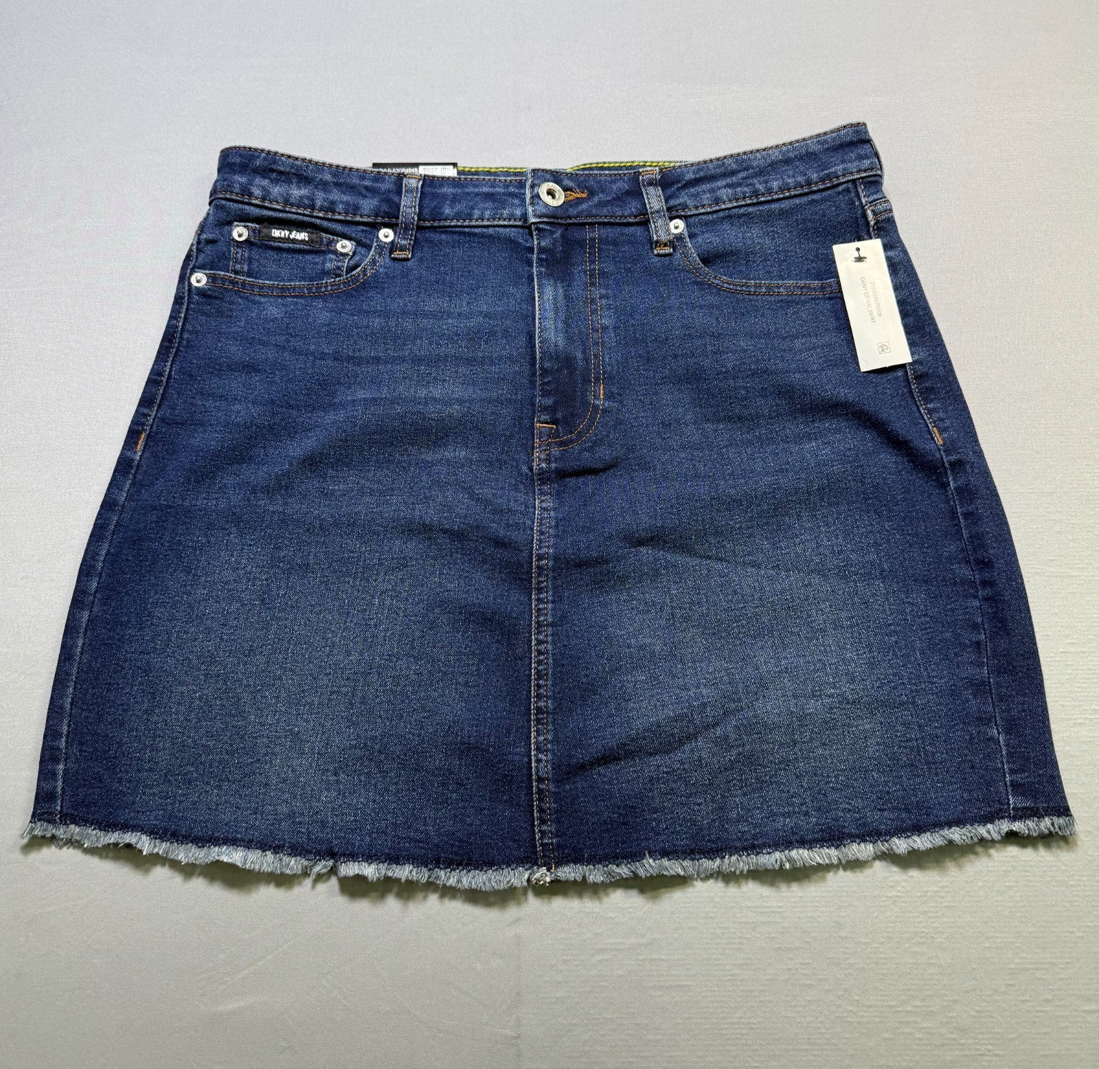 DKNY Jeans Denim A-Line Skirt Women's 12 Blue Mid Rise Laguna Stretch E3GB4845