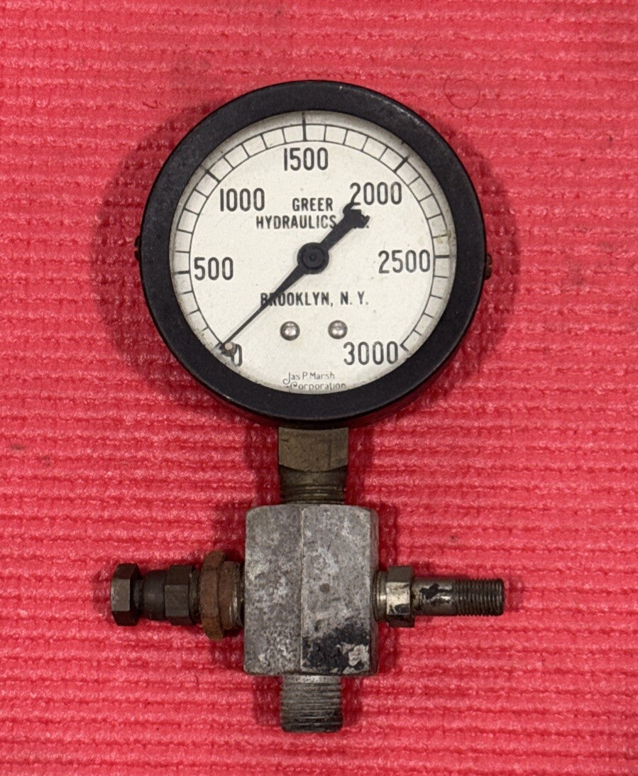 Vintage Jas P Marsh 3000 PSI Gauge GREER HYDRAULICS INC. BROOKLYN, N.Y. USA Rare