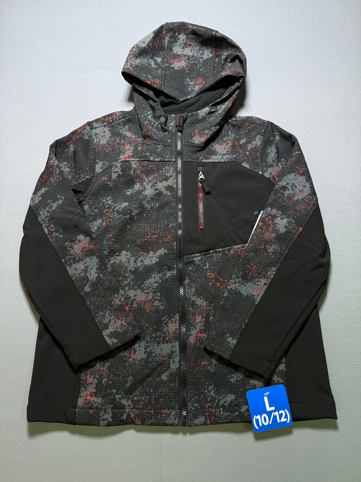 NWT Free Country Vertex Softshell Jacket Boys Large (10/12) Black Camo Full Zip