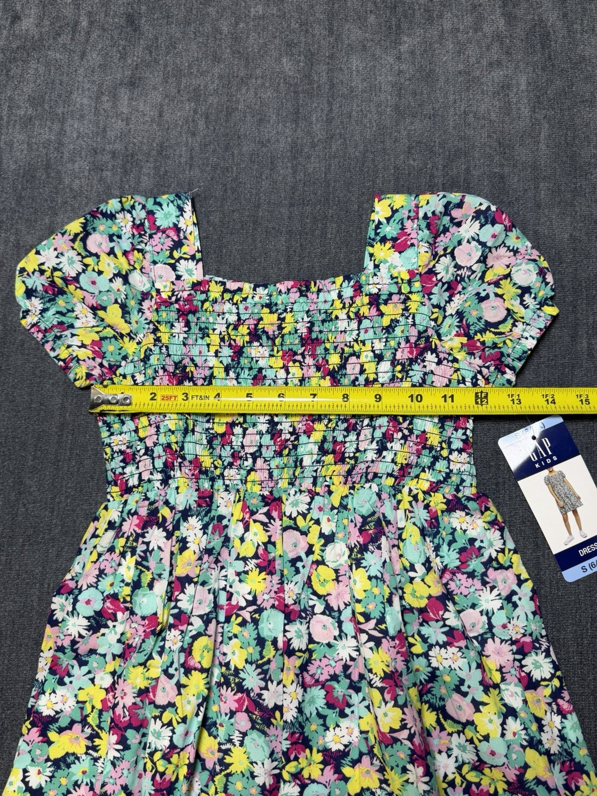 NWT Gap Knee Length Smocked Dress Girls S (6/6X) Multicolor Floral Short-Sleeve