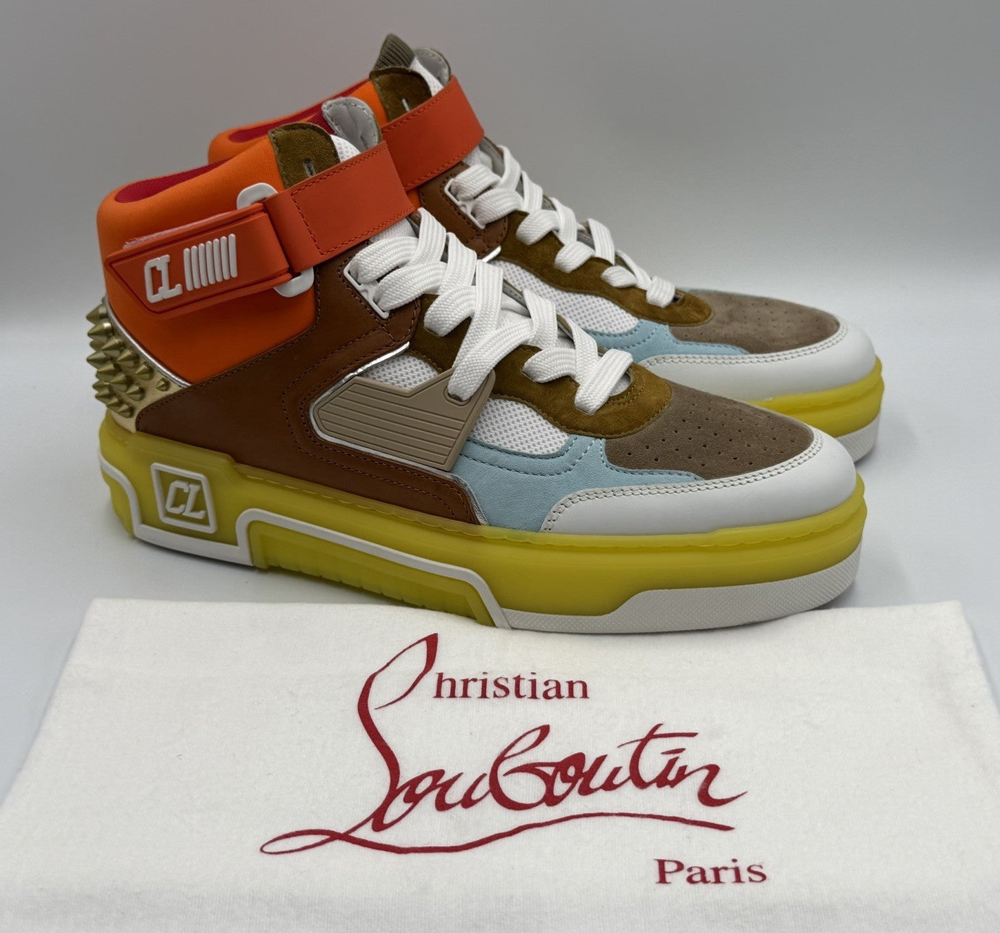 AUTHENTIC Christian Louboutin High Top Sneakers Red Sole Size 44.5 EU 11.5 US