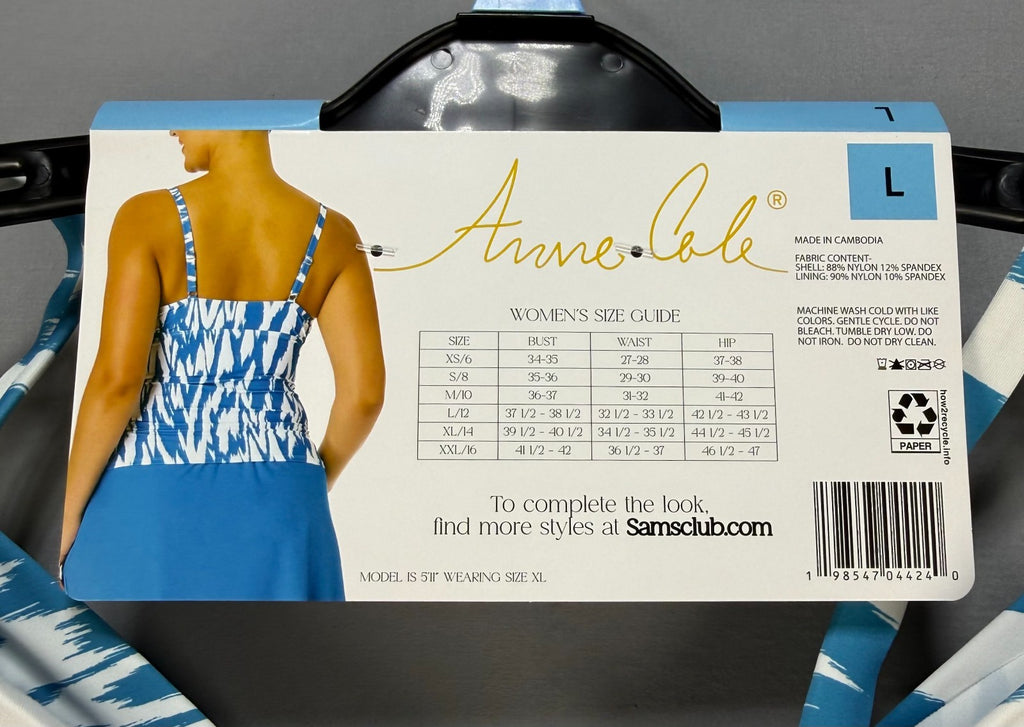 NWT Anne Cole Tankini Swim Top Womens Large Turquoise White UPF 50+ Summer Beach