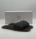 New The Drop Oslo One Band Sandals Women's 9 Black Leather Slip-On Flat Beach