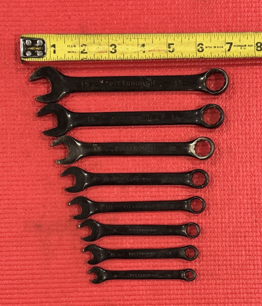 Vintage Pittsburgh 8 Pc Set Black Metric Combination Wrench Drop Forged 12 Point