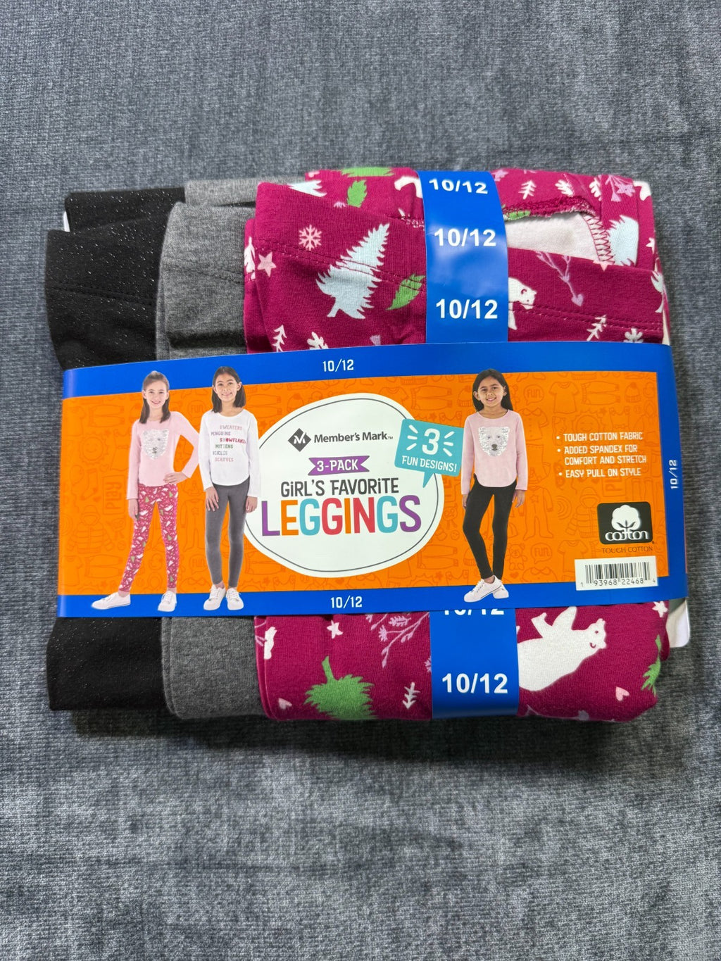 NWT Member's Mark My Favorite Leggings Girls 10/12 Multicolor Preppy - 3-Pack