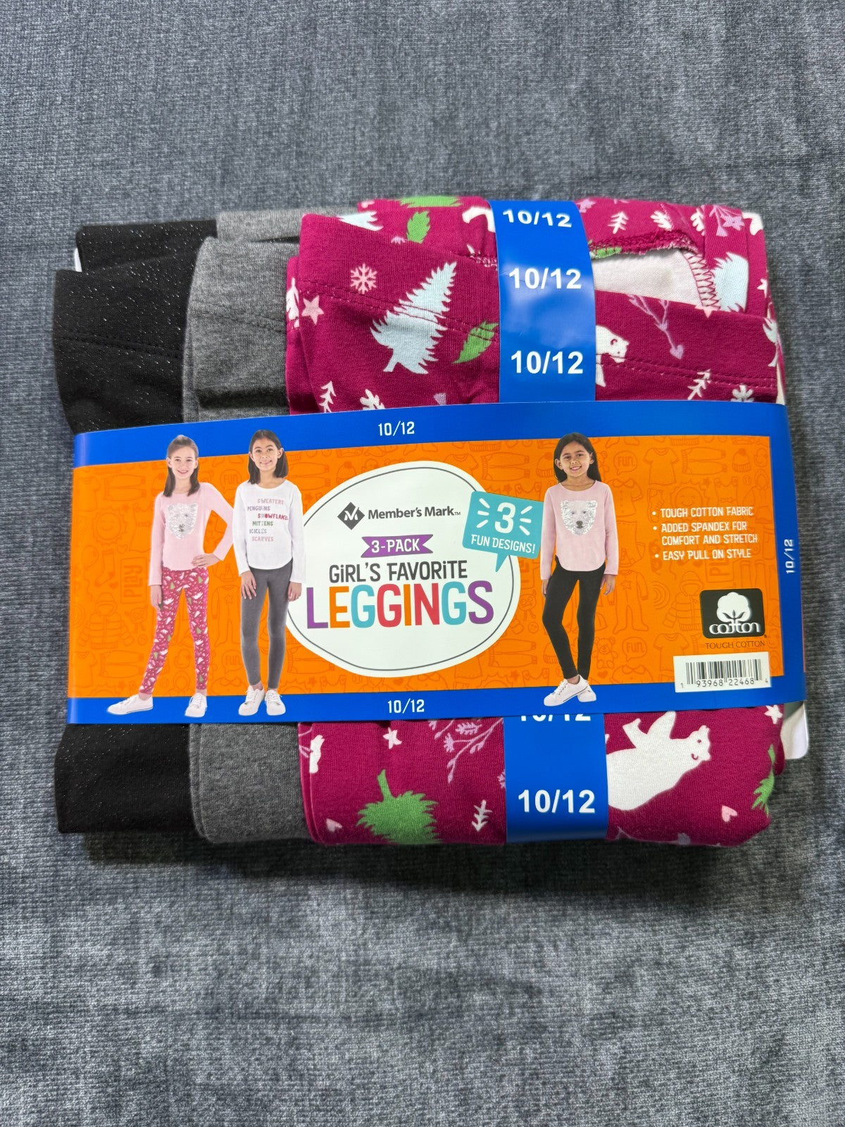 NWT Member's Mark My Favorite Leggings Girls 10/12 Multicolor Preppy - 3-Pack