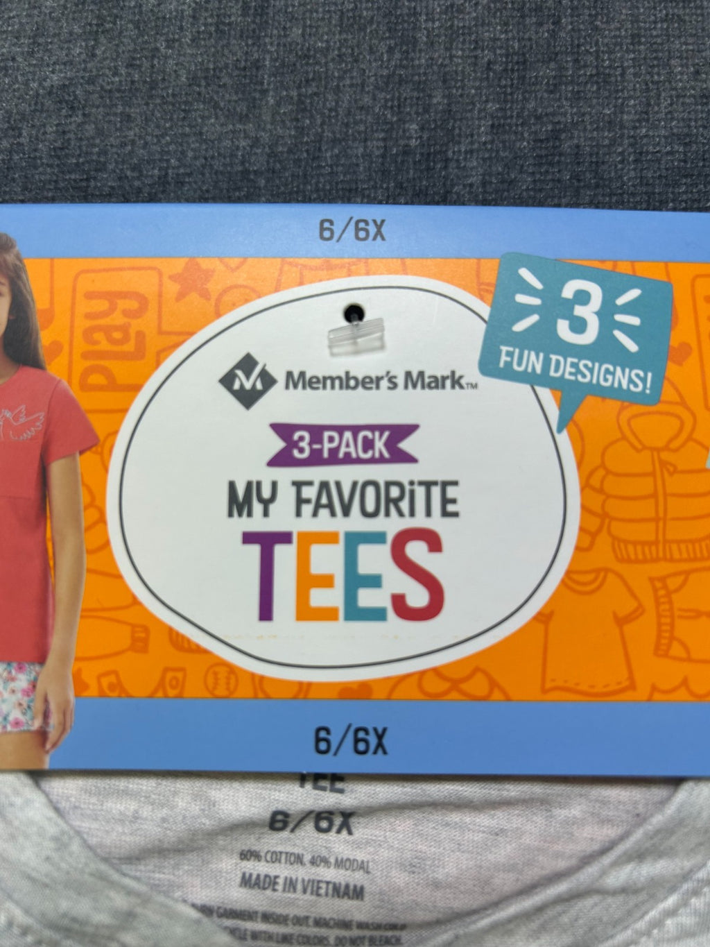 NWT Member's Mark My Favorite Active Tees Girls 6/6X Multicolor Preppy - 3-Pack