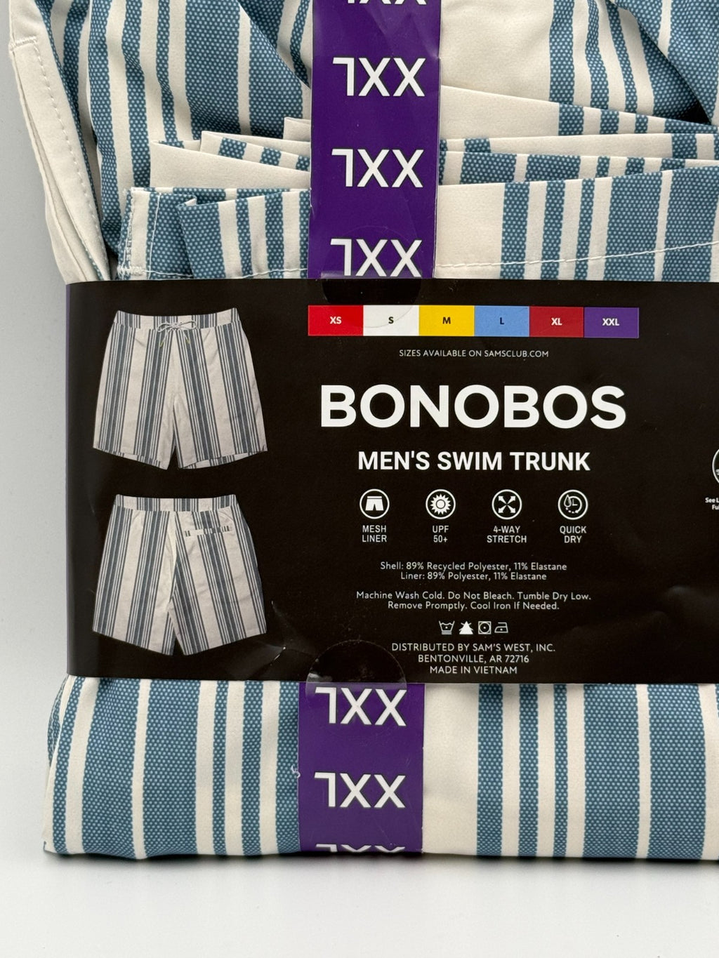 NWT Bonobos Swim Trunks Men's 2XL White Blue Striped Drawstring Summer Beach