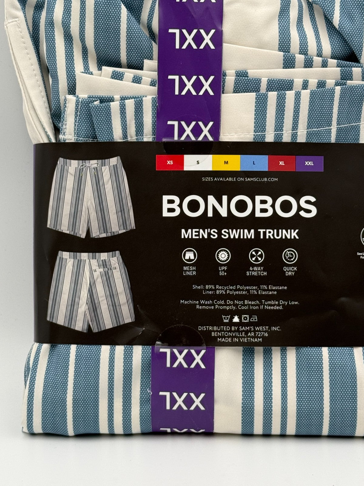 NWT Bonobos Swim Trunks Men's 2XL White Blue Striped Drawstring Summer Beach