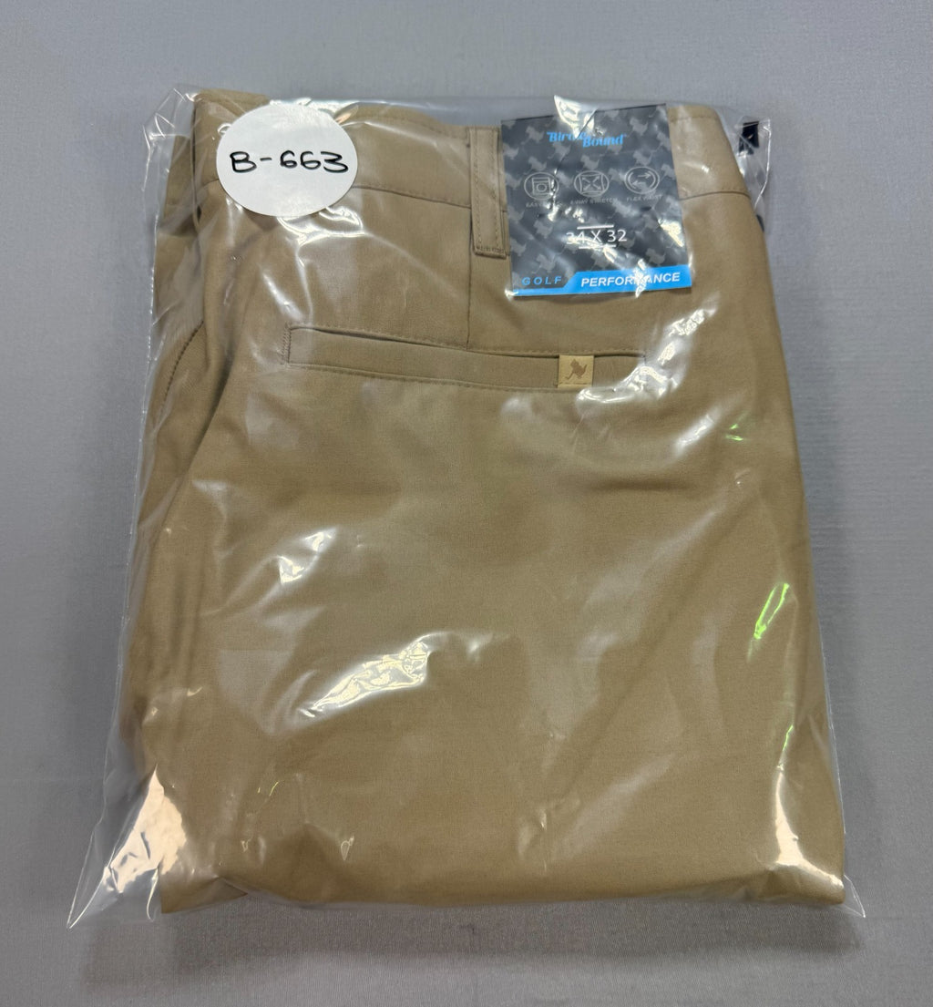 NWT Birdie Bound Straight Leg Pants Mens 34x32 Beige Flat Front Lightweight Golf