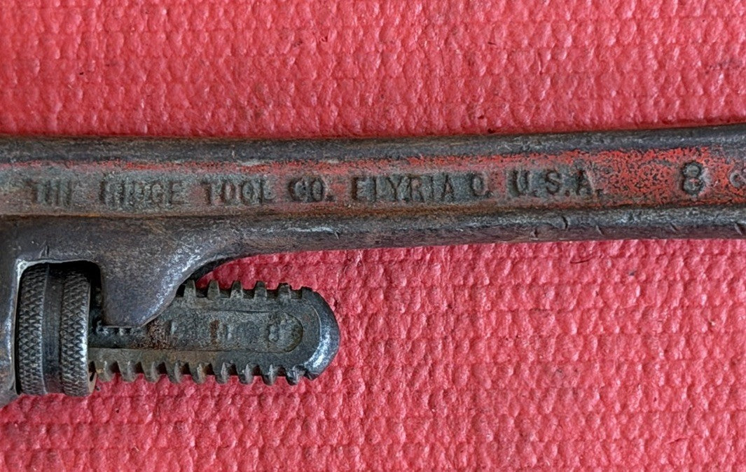 Vintage RIDGID Heavy Duty 8” Pipe Wrench - Made In Elyria Ohio USA
