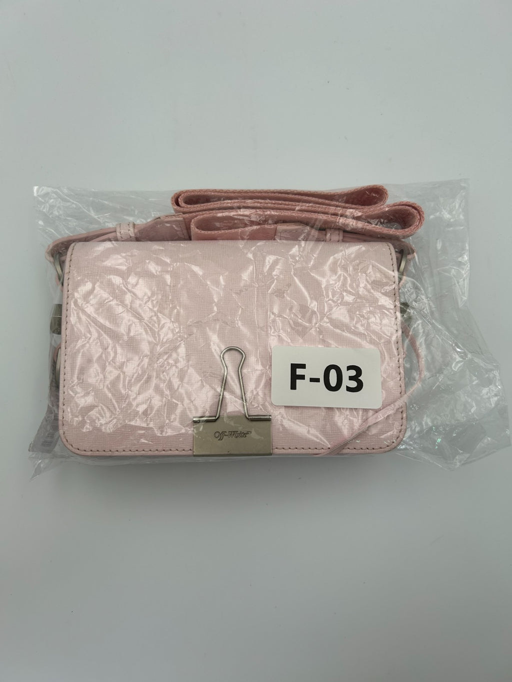 Off-White Pale Pink Binder Clip Leather Crossbody Bag Women's Modern Streetwear