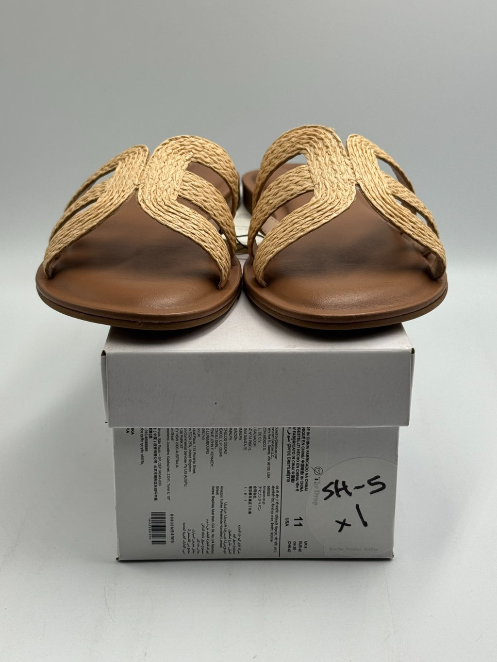 The Drop Monika Raffia Fashion Slip On Flat H-Band Slide Sandals Women 11 Beige