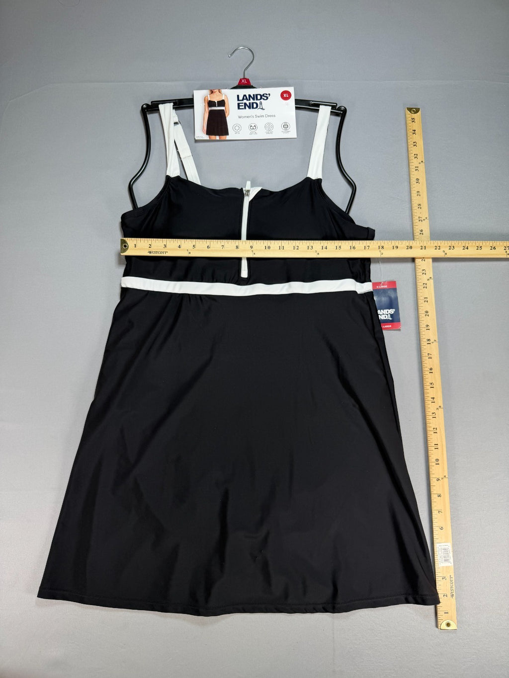 NWT Lands' End Zip Front Swim Dress Women's XL Black White Sleeveless Beach Gear