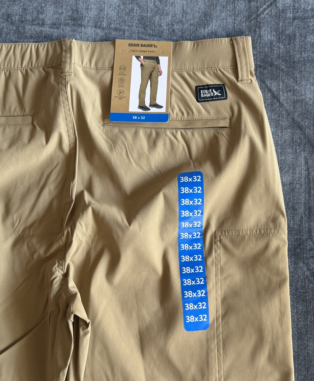 Eddie Bauer Pants Mens 38x32 Khaki Tech Chino Elastic Outdoor Stretch Travel NWT