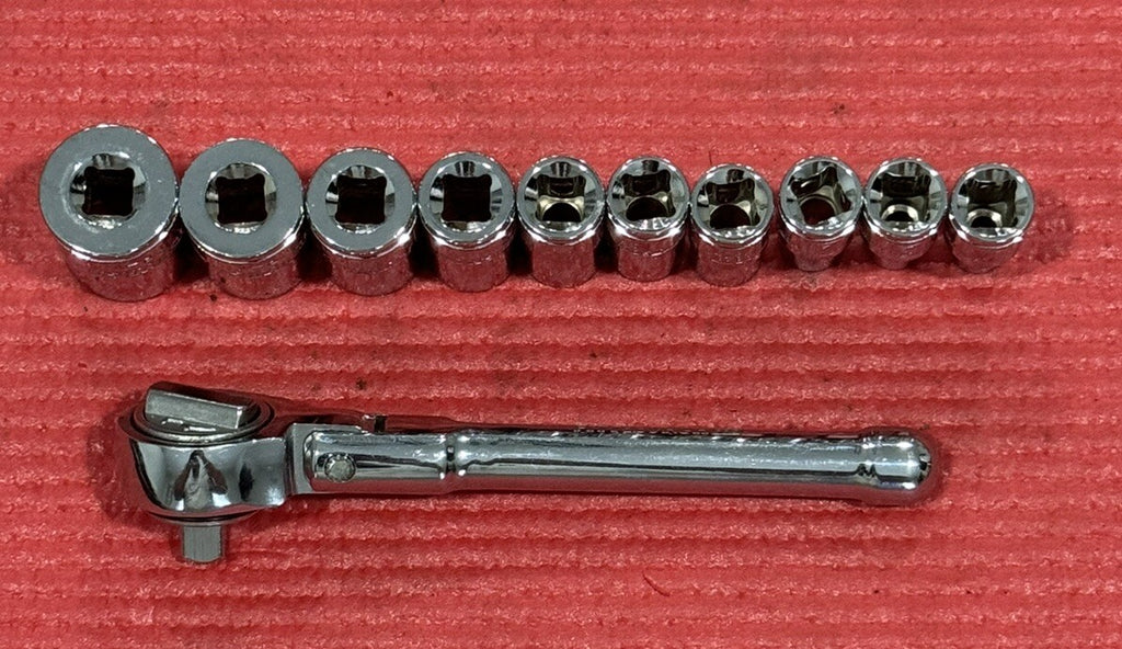 Pittsburgh Pro New 11pc Set 1/4” Drive Stubby Flex Ratchet & SAE Sockets 6pt Set