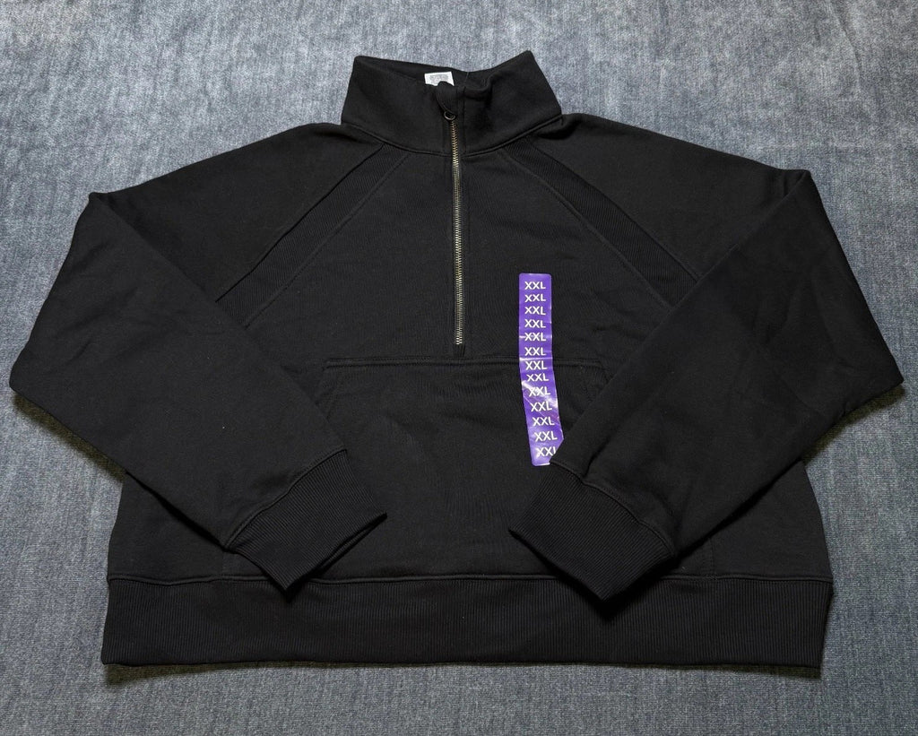 NWT Member's Mark Fleece Half-Zip Pullover Sweatshirts Women's 2XL Black Cropped