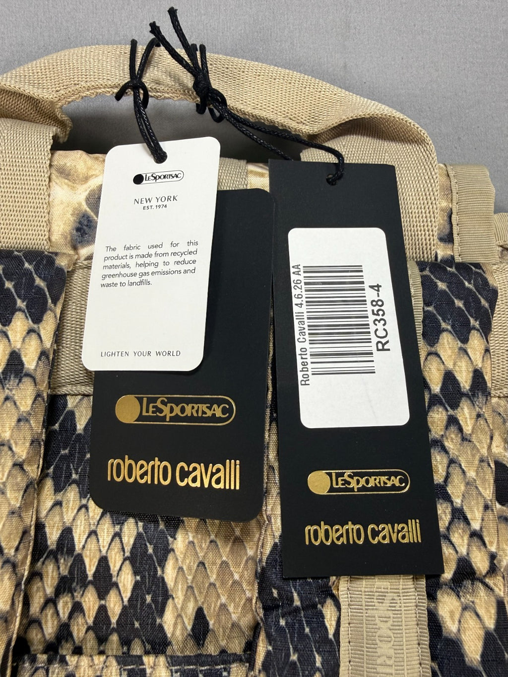 New LeSportsac x Roberto Cavalli Napoli Python Backpack Women's Light Brown