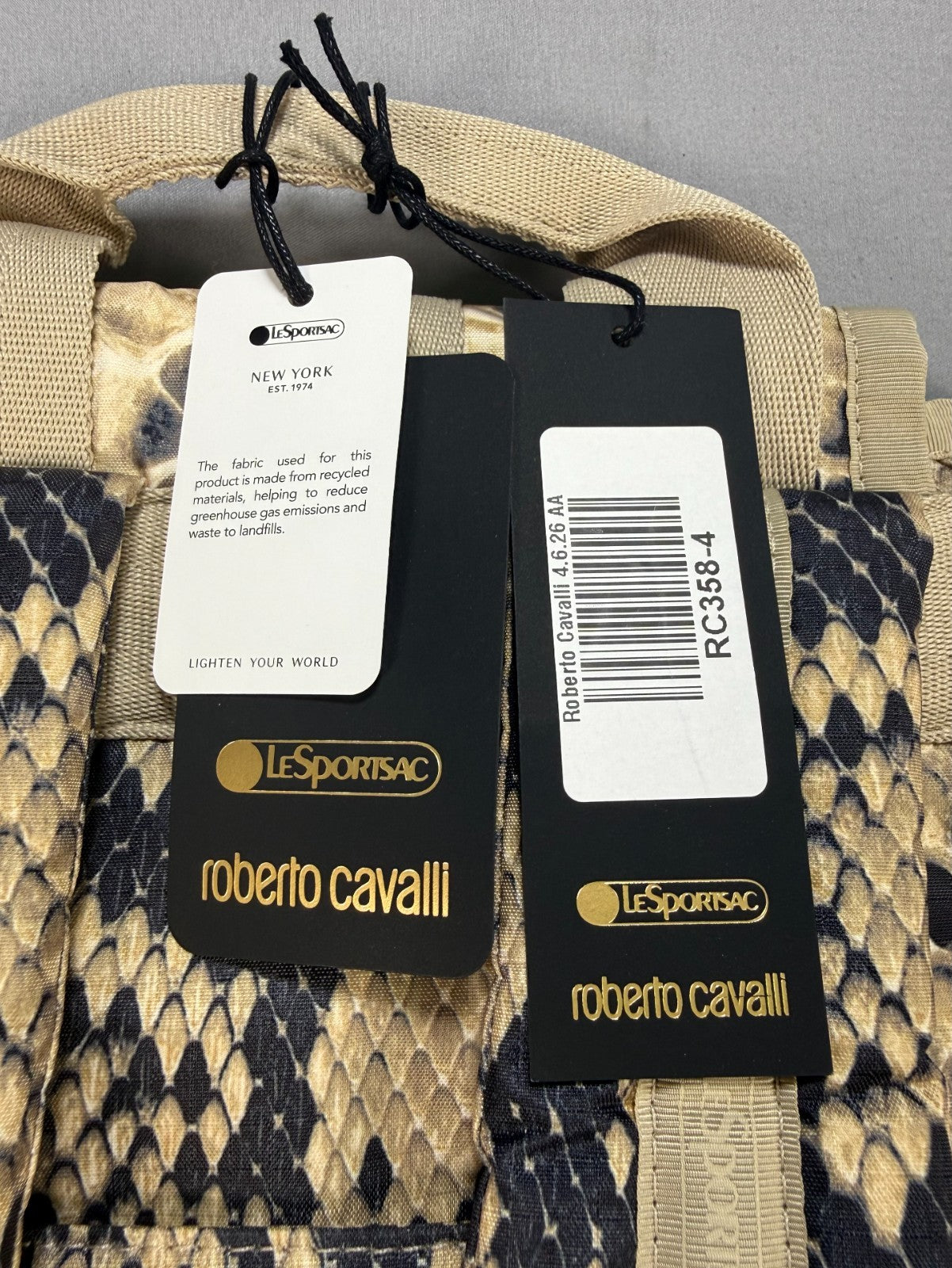 New LeSportsac x Roberto Cavalli Napoli Python Backpack Women's Light Brown