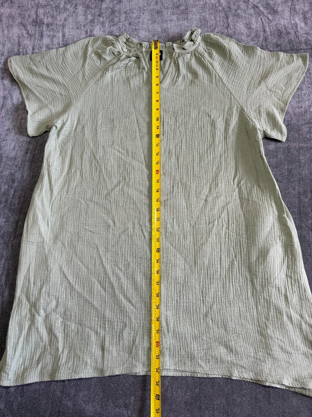 Gap Maternity Split Neck Swing Dress Women XL Green Short-Sleeve Ruffled Collar