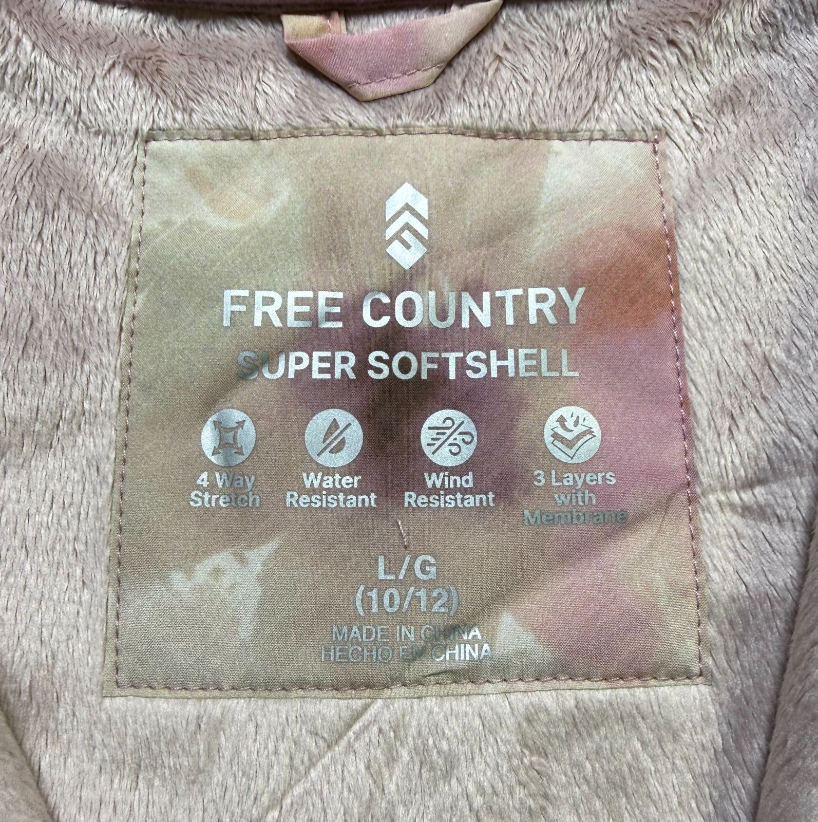 NWT Free Country Softshell Jacket Girls Large Pink 4-Way Stretch Water Resistant