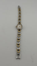 Bulova Womens Two Tone Heart Link Bracelet Quartz Watch Oval Dial