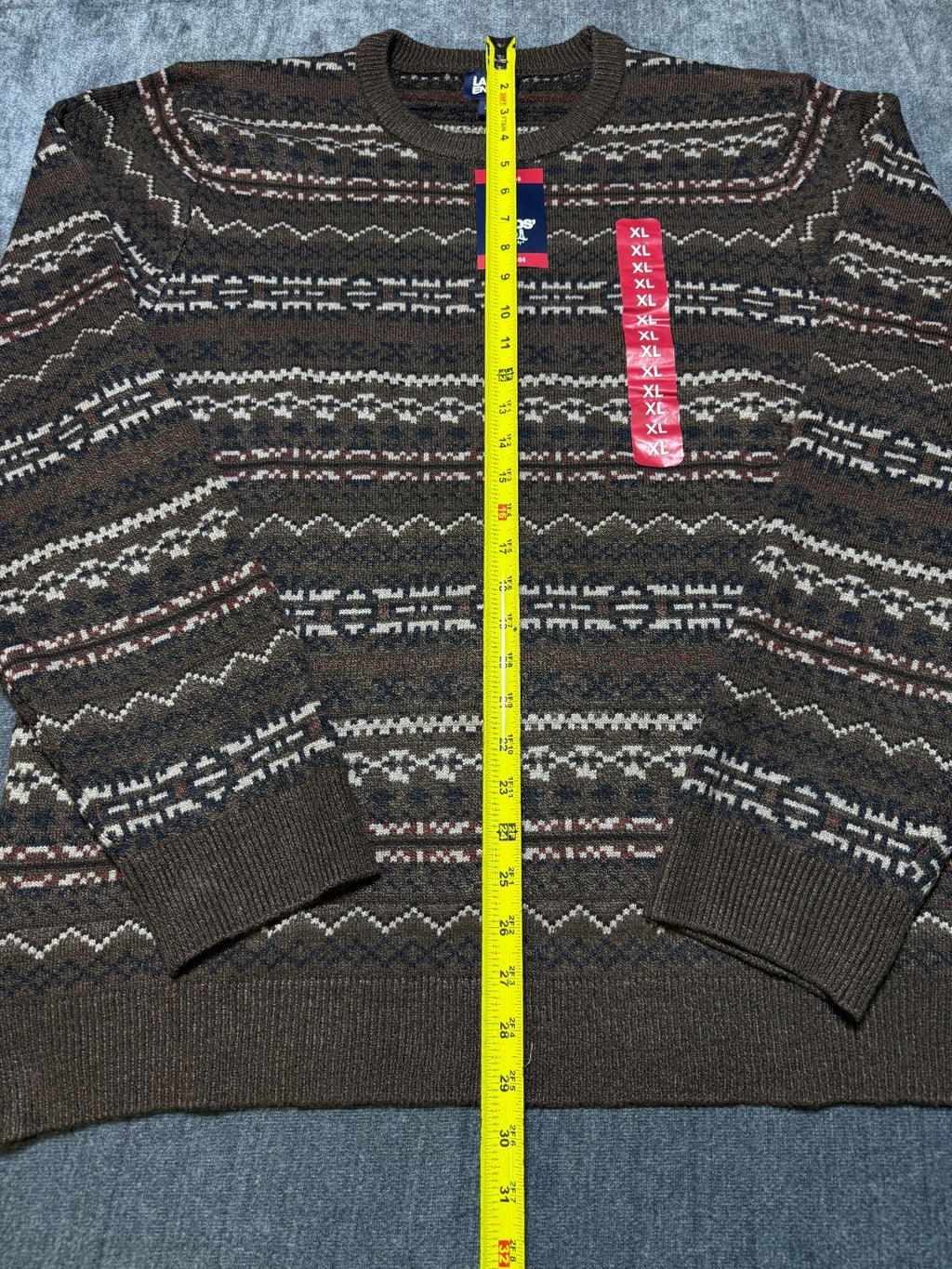NWT Lands' End Fair Isle Sweater Men's XL Brown Tight-knit Long Sleeve Crew Neck