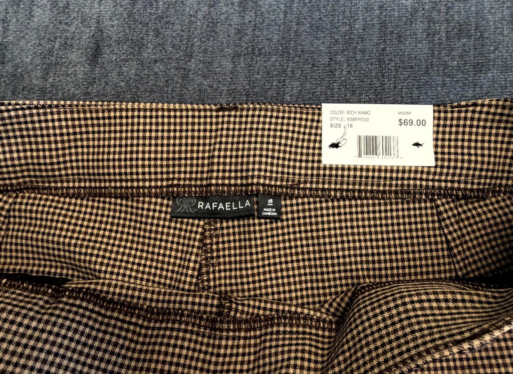 NWT Rafaella Houndstooth Pattern Stretch Pants Women's 16 Rich Khaki City Preppy