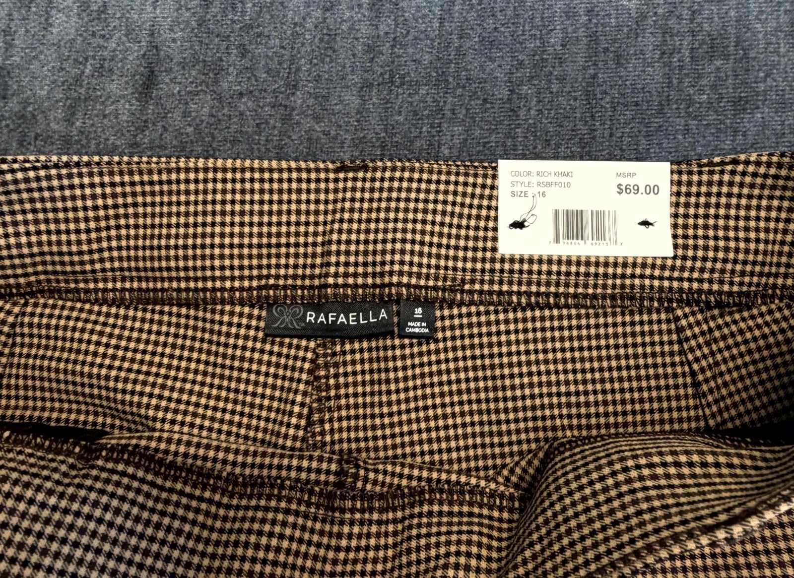 NWT Rafaella Houndstooth Pattern Stretch Pants Women's 16 Rich Khaki City Preppy
