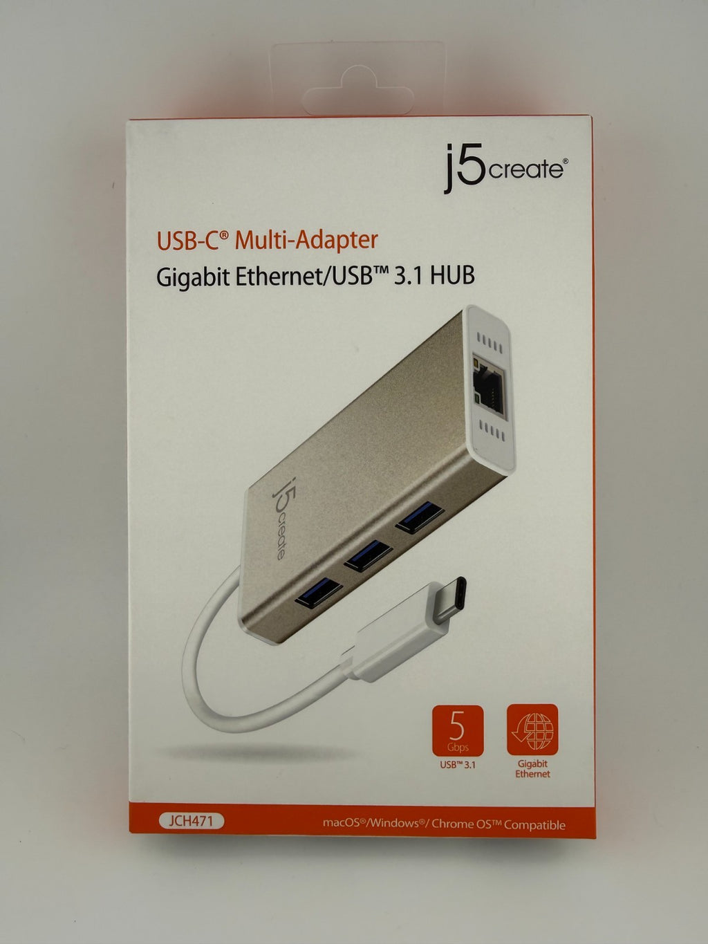 NEW J5Create JCH471 White 3.1 USB Type-C Gigabit Ethernet and Hub Multi-Adapter
