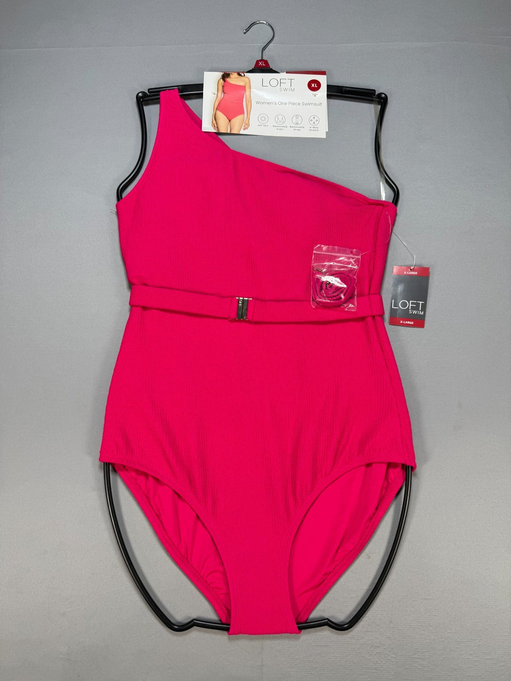 NWT Loft Asymmetrical Textured One-Piece Swimsuit Women's XL Pink Summer Beach