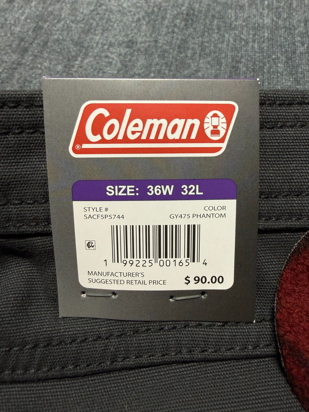 NWT Coleman Work Pants Men 36X32 Black Fleece Lined Straight Leg Pockets Pull-On