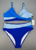 NWT AI'MAGE 2 Piece Bikini Set Women 2XL Blue Color Block High Waisted Swimsuit