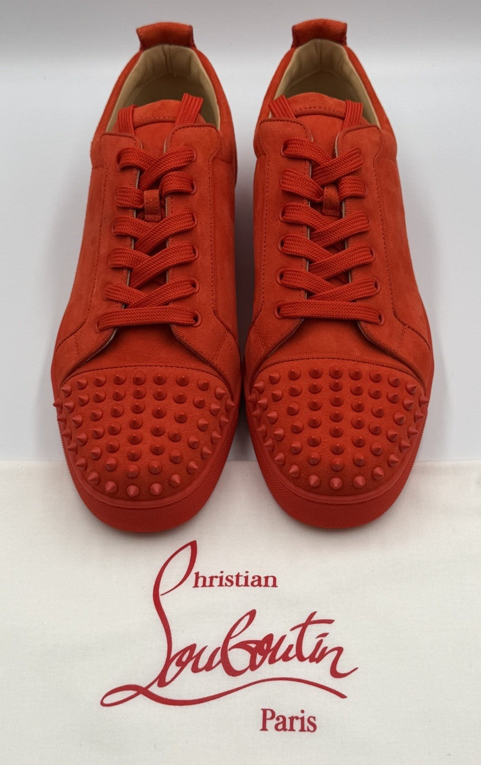 AUTHENTIC Christian Louboutin Junior Orange Suede Sneakers 44.5 EU 11.5 US