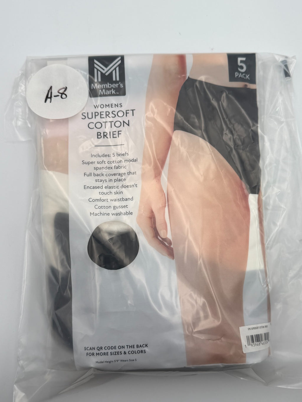 NWT Member's Mark Supersoft Cotton Brief Women's Small Black Comfort - 5-Pack