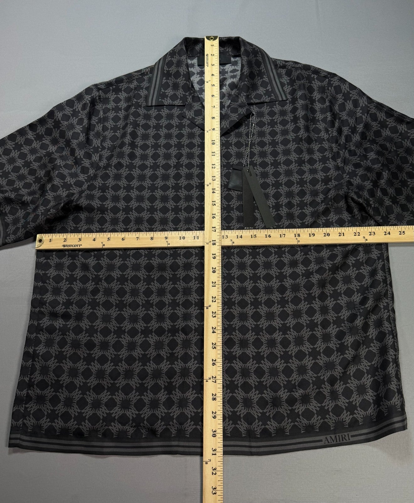 Amiri MA Quad Silk Bowling Shirt Men's XL Black Collared Button Closure w/ Box