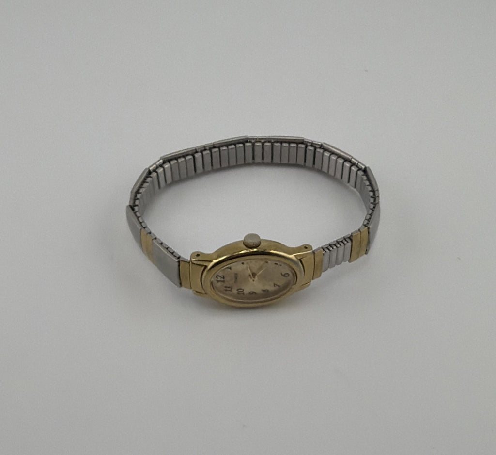 Timex Cavatina Watch Women 18mm Gold Tone Oval Dial Stretch Band New Battery