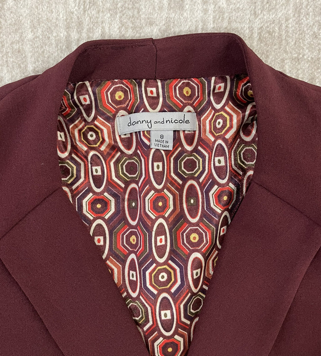 Danny & Nicole Burgundy Blazer Suit/ Jacket Top Size 8