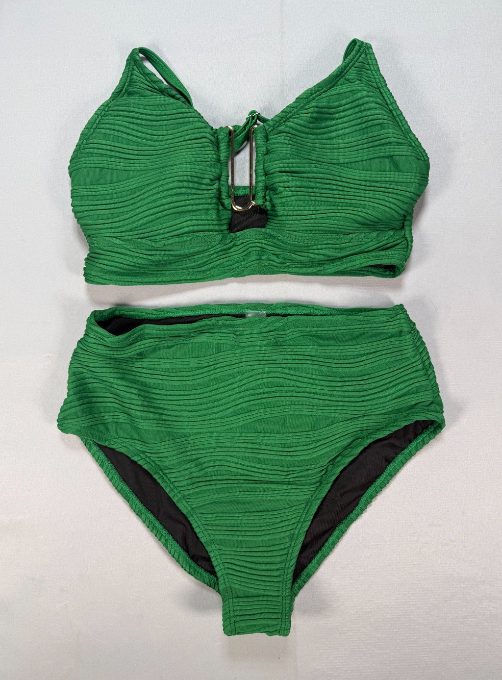 Eytino High Waisted Textured Cutout Swimsuit Women Small Green Bikini Set Summer