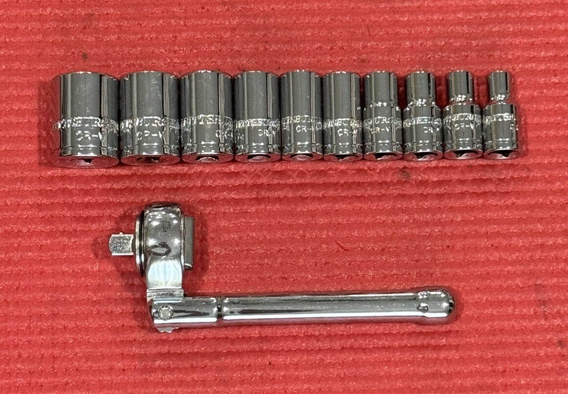 Pittsburgh Pro New 11pc Set 1/4” Drive Stubby Flex Ratchet & SAE Sockets 6pt Set
