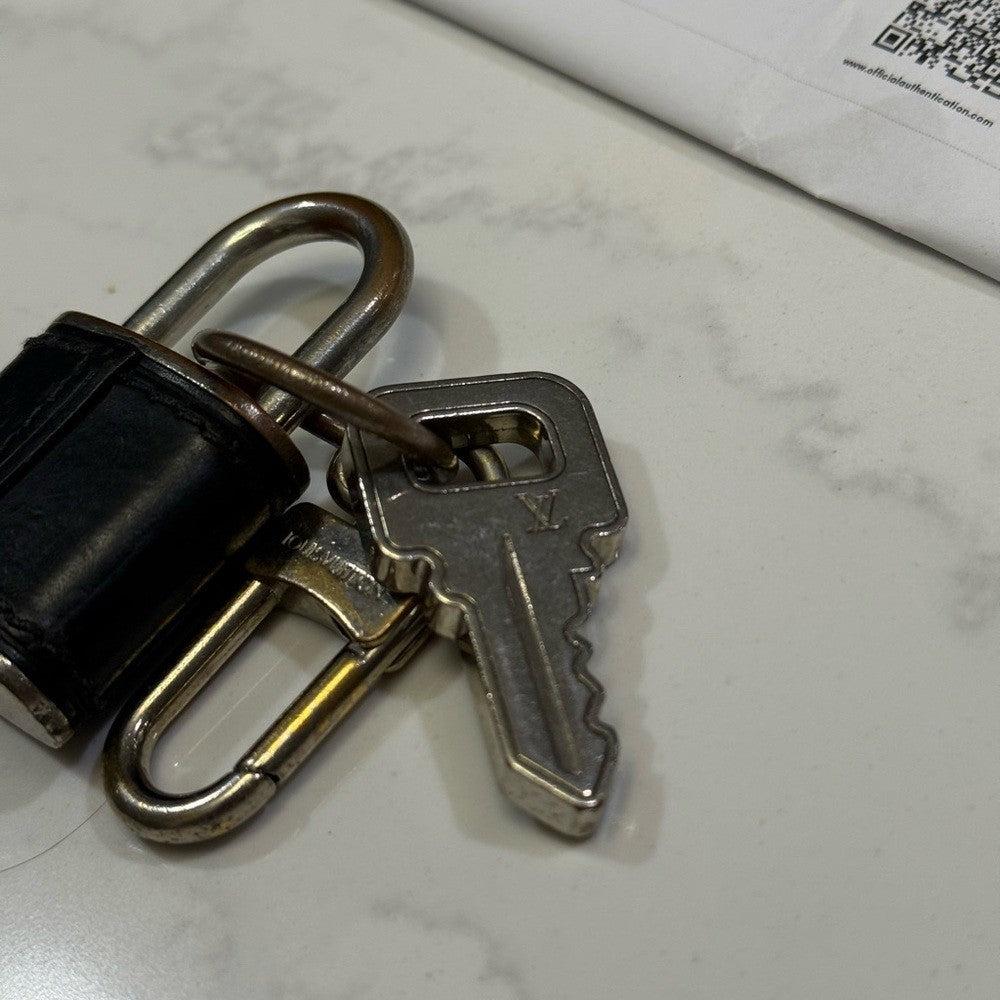 Louis Vuitton Black Leather Keychain with Lock charm