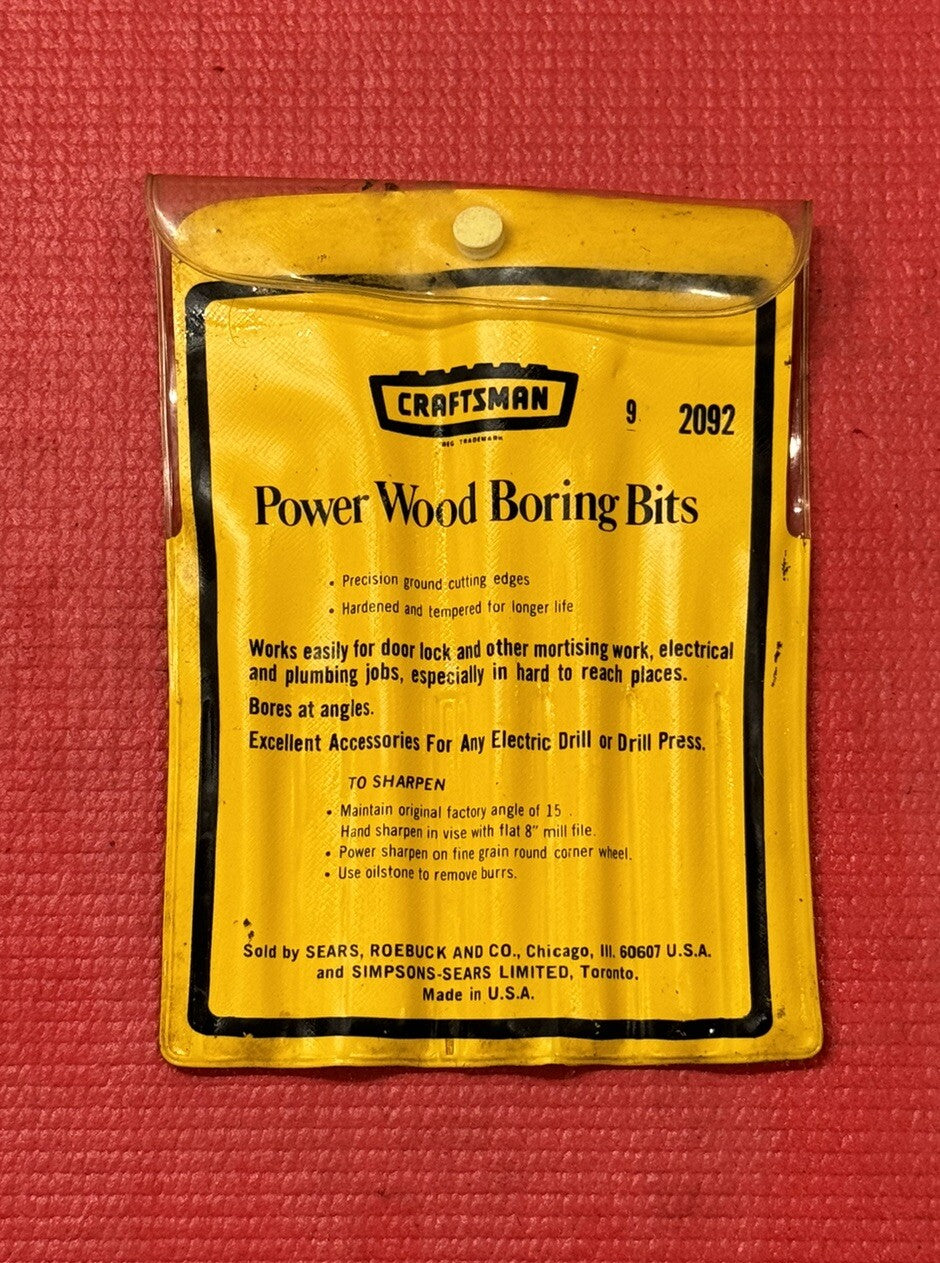 Vintage Sears Craftsman 2092 NEW 6PC Power Wood Boring Bit Set w/ OG Case USA