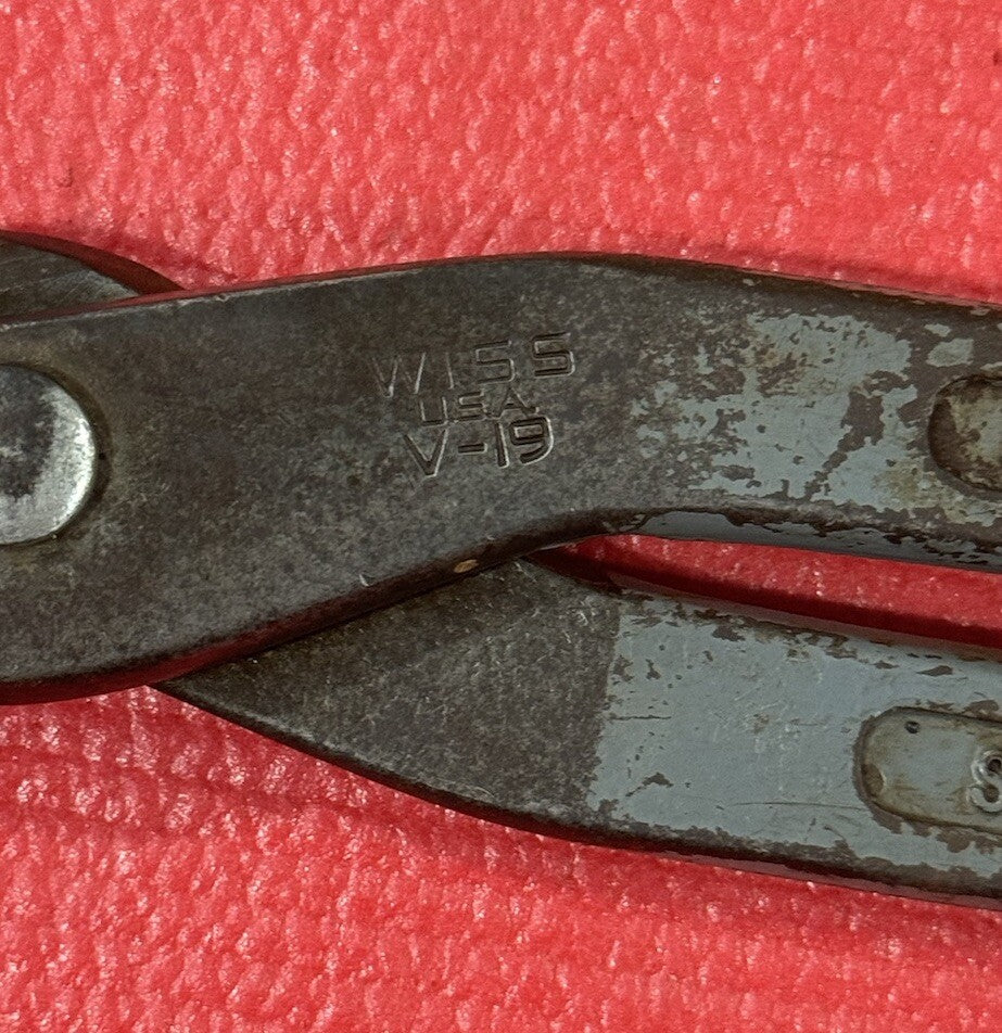 Vintage Wiss V-19 Drop Forged Solid Steel Tin Snips 12in. Long Made in USA