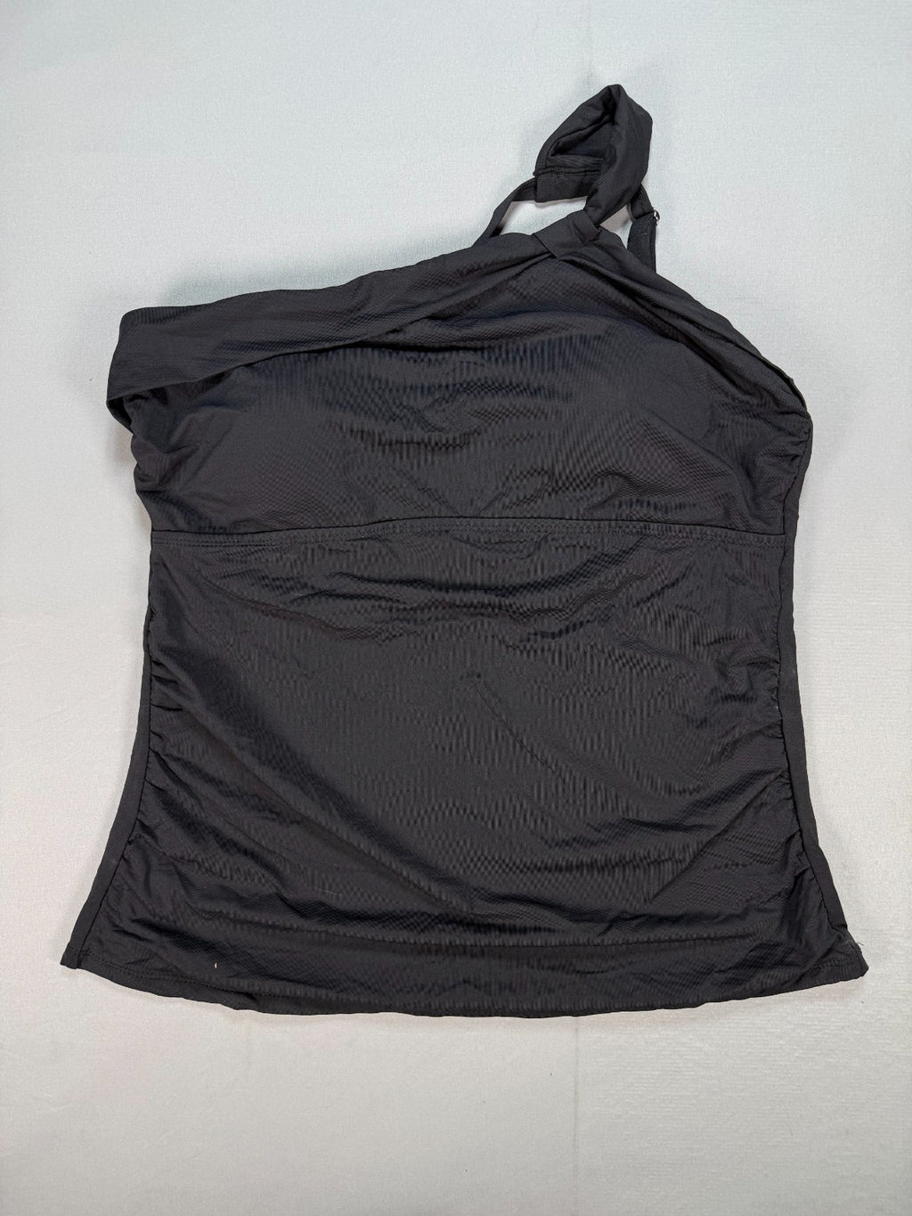 Tempt Me One Shoulder Tankini Top Women's XL Black Ruched Tummy Control Swimwear