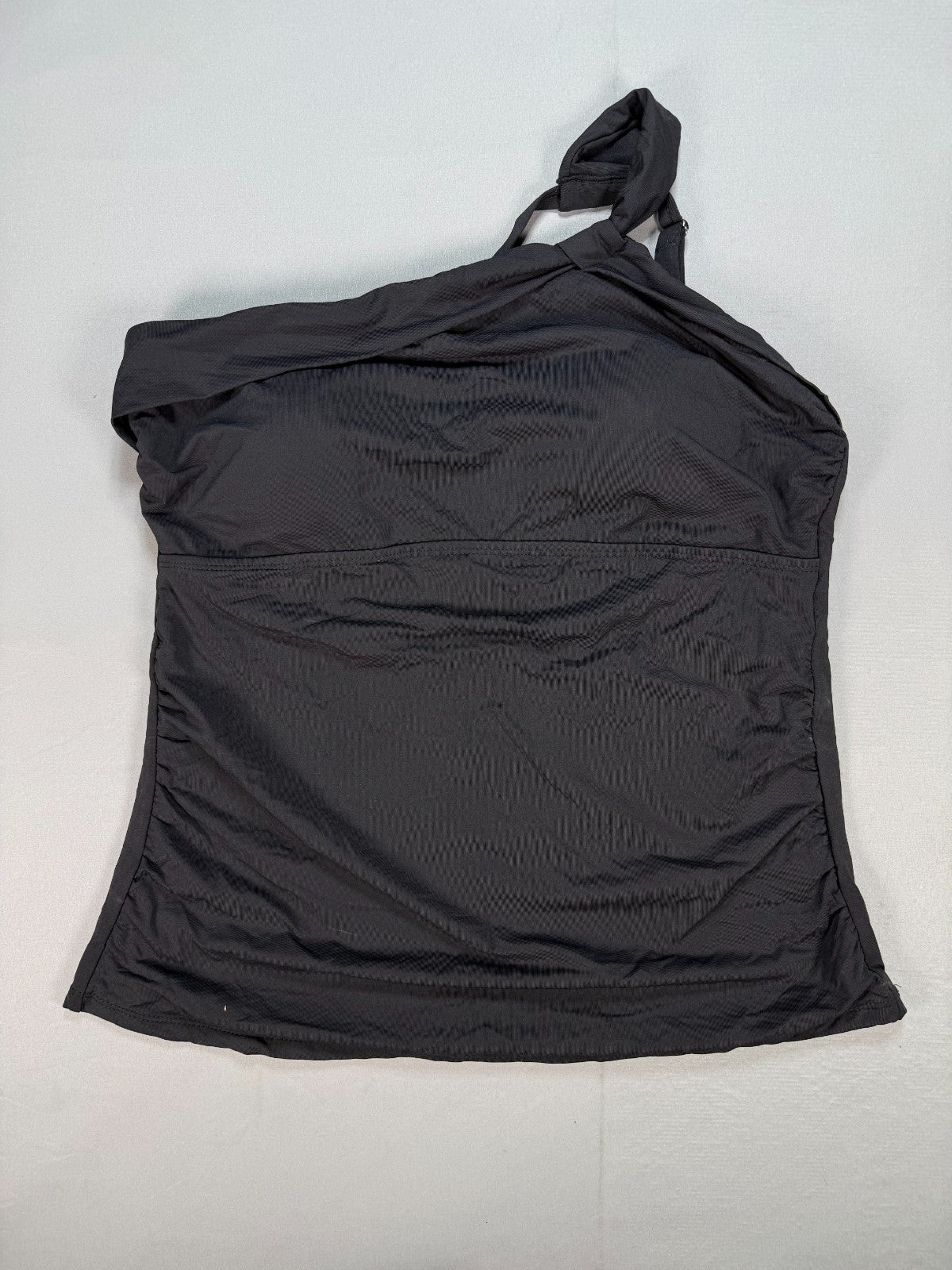 Tempt Me One Shoulder Tankini Top Women's XL Black Ruched Tummy Control Swimwear
