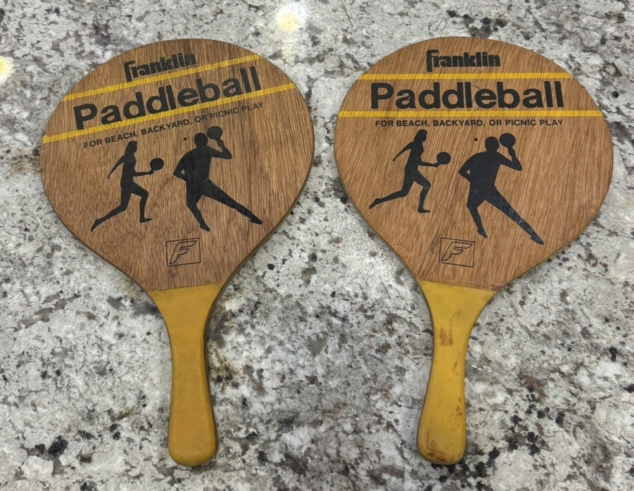 Vintage Franklin Paddleball Paddles, Yellow for Beach, Backyard, or Picnic Play
